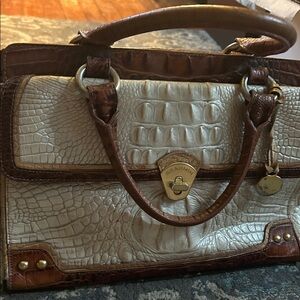 Brahmin Tan and Cream Crocodile Embossed Satchel